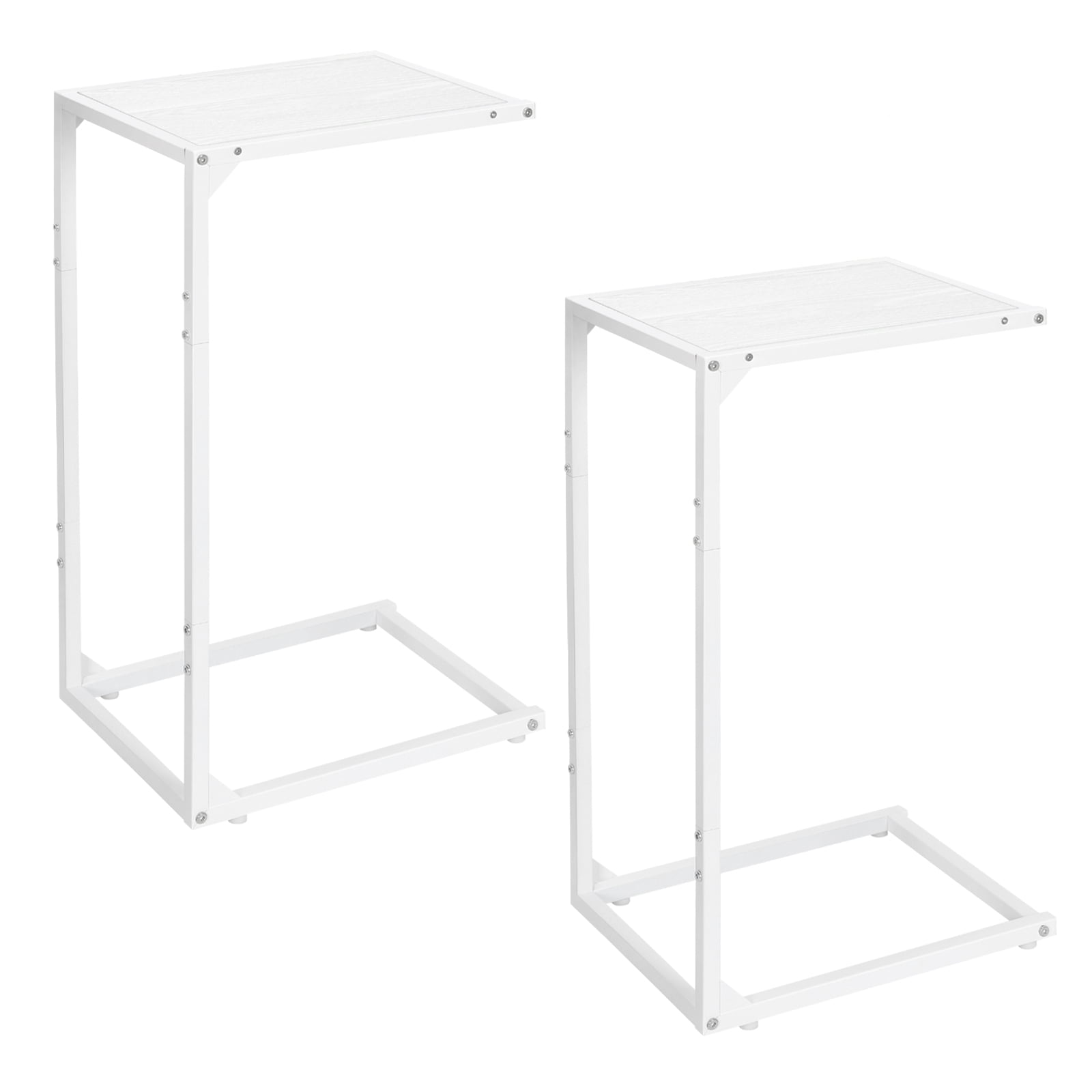 Set of 2 C‑Shaped Side Tables, White Metal Frame End Tables for Sofa and Bedside