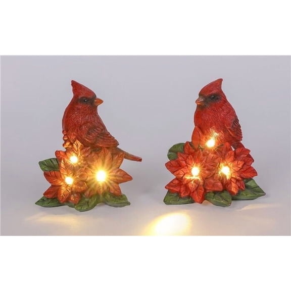 Set of 2 CARDINAL & POINSETTIA Lighted LED Christmas Figurines, by Special T