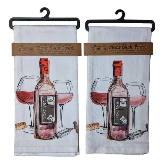 Set of 2 CHOICE WINE Toscana Flour Sack Kitchen Towels by Kay Dee Designs