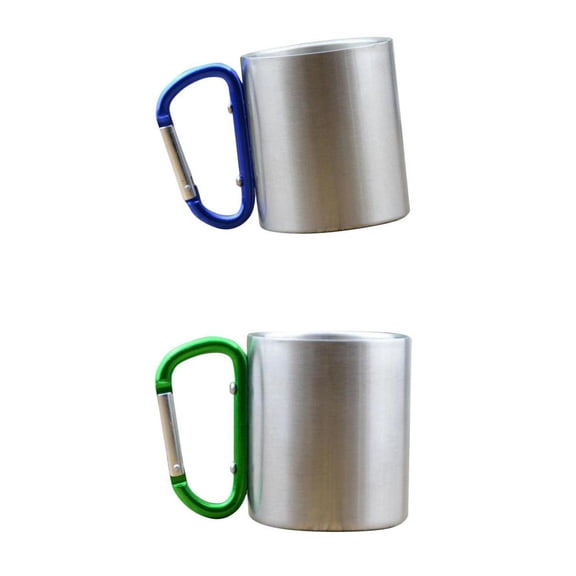 Set of 2 Camping Mug Carabiner Lock Metal Travel Cups 300ml
