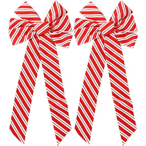 Set of 2 Candy Cane Style Bow - Holiday Season - 20 Inches Long!
