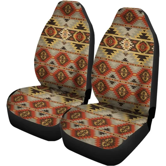Set of 2 Car Seat Covers Auto Accessories Carseat Front Seats Fit Most Cars SUV Sedan Truck Aztec Navajo Geometric Native Amer