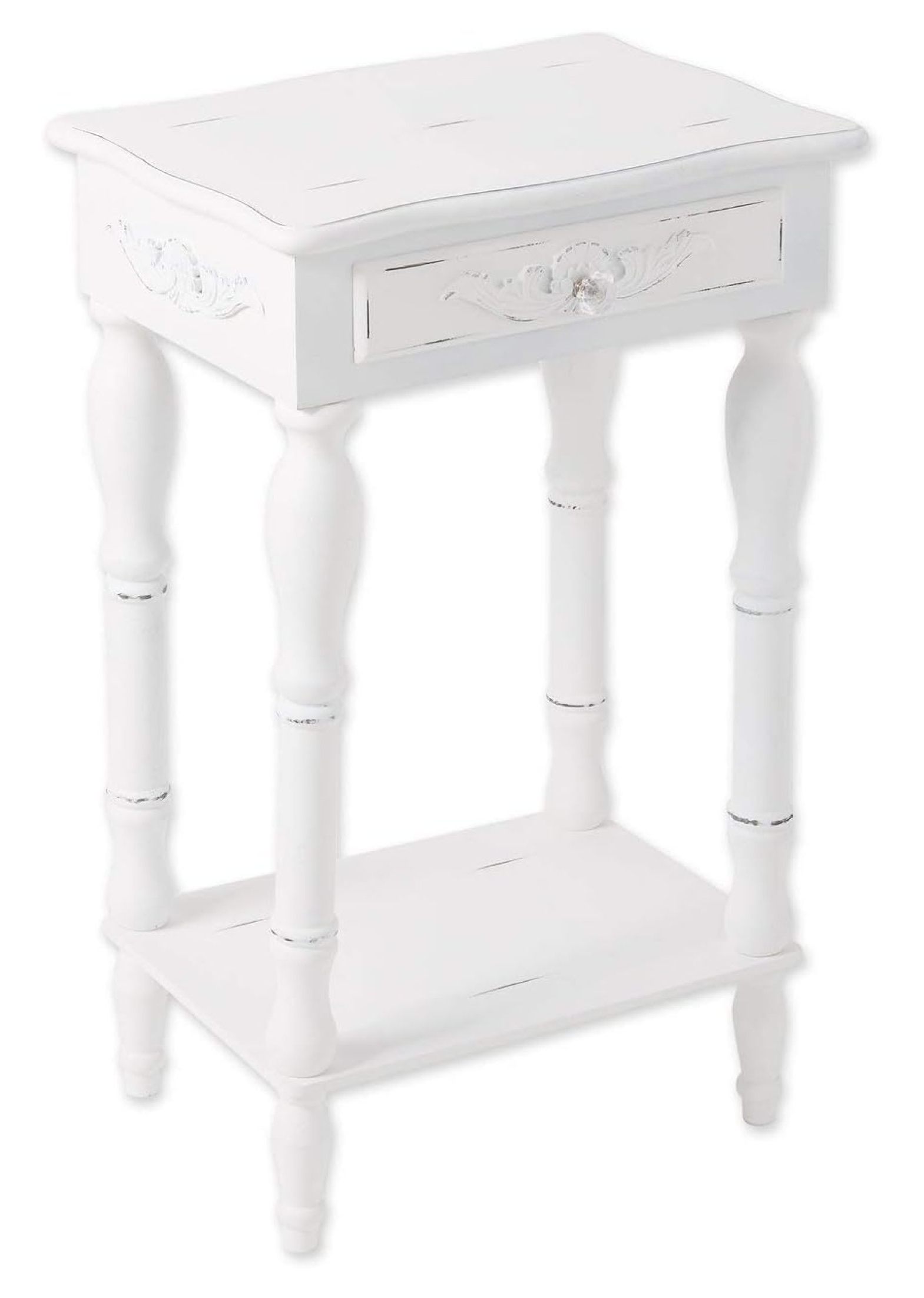Set of 2 Carved Wood Shabby White Nightstands