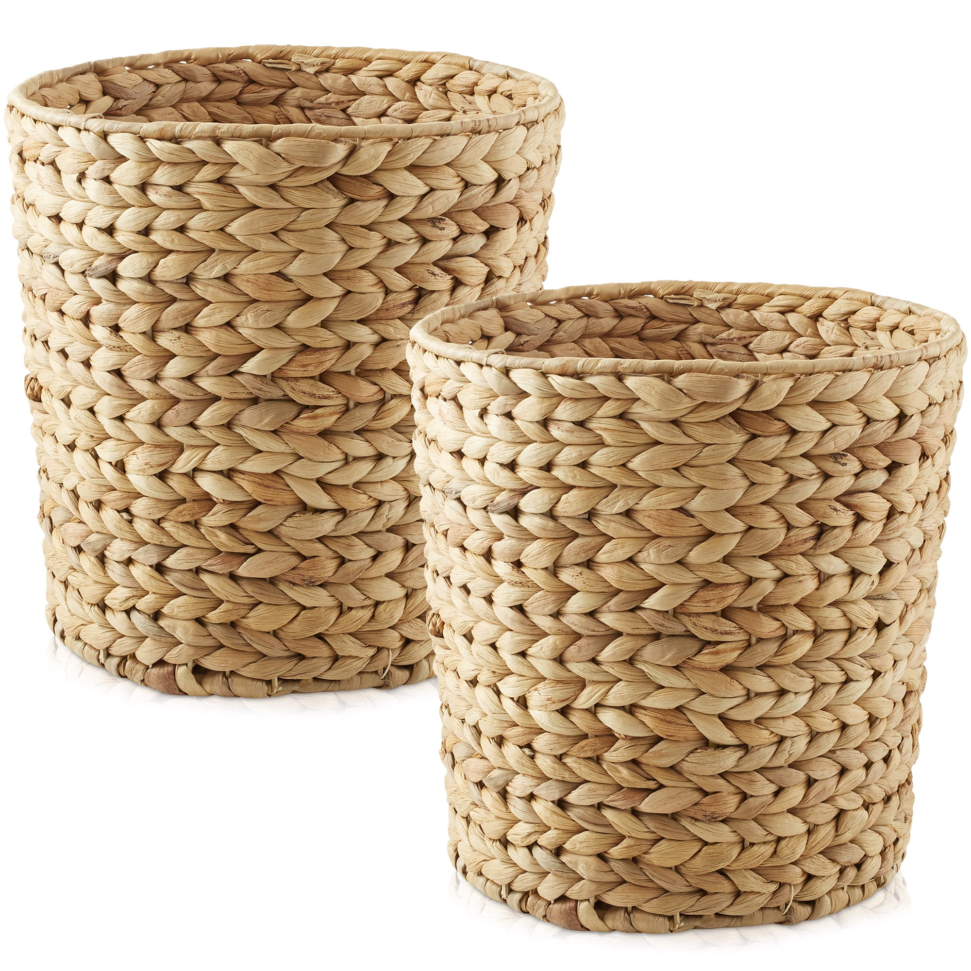 (Set of 2) Casafield Hyacinth Waste Baskets - Natural, Woven Trash Can Bins for Garbage in the Bathroom, Bedroom, Laundry Room, Home Office