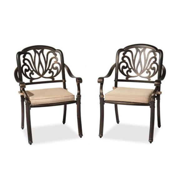 Set of 2 Cast Aluminum Patio Dining Chairs with Cushions, Stackable Outdoor Bistro Chairs for Balcony Backyard Garden Deck, Antique Bronze