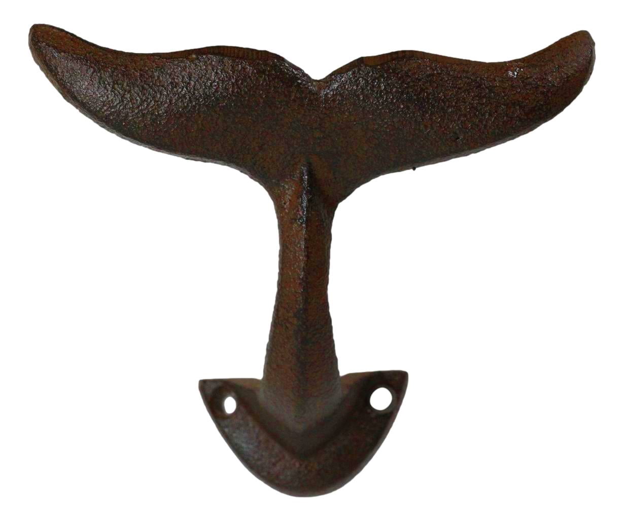4PCS Cast Iron Whale Tail Wall Hooks - Rustic Brown Coastal Decor With Mounting Screws