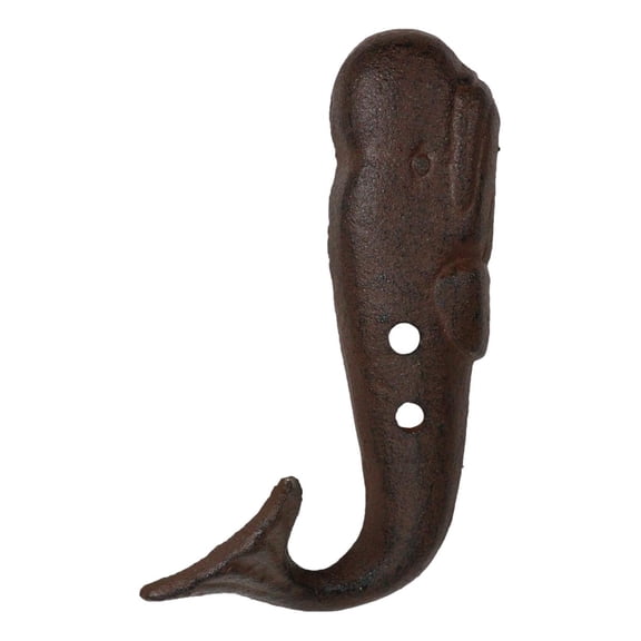 Set of 2 Cast Iron Nautical Sperm Whale Tail Wall Hooks In Rust Bronze Finish