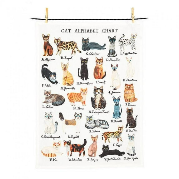Set of 2 Cat Alphabet Chart Print Tea Towel