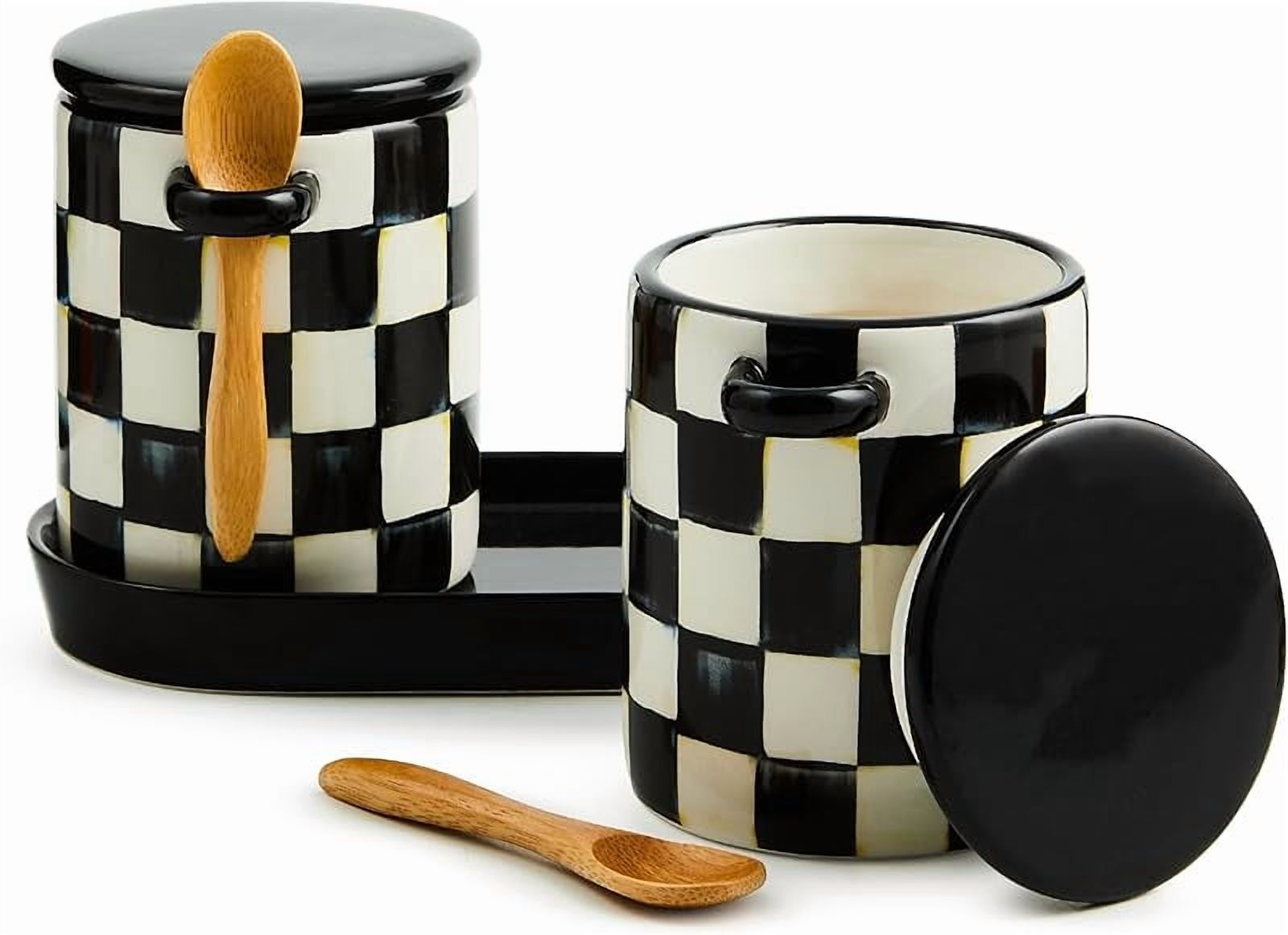 Set of 2 Ceramic Farmhouse Canisters, Kitchen Storage Containers with ...