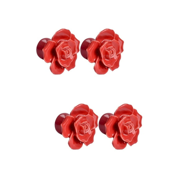 Set of 2 Ceramic Pull Handle Knob Retro Decor Kitchen Cabinet Red Two