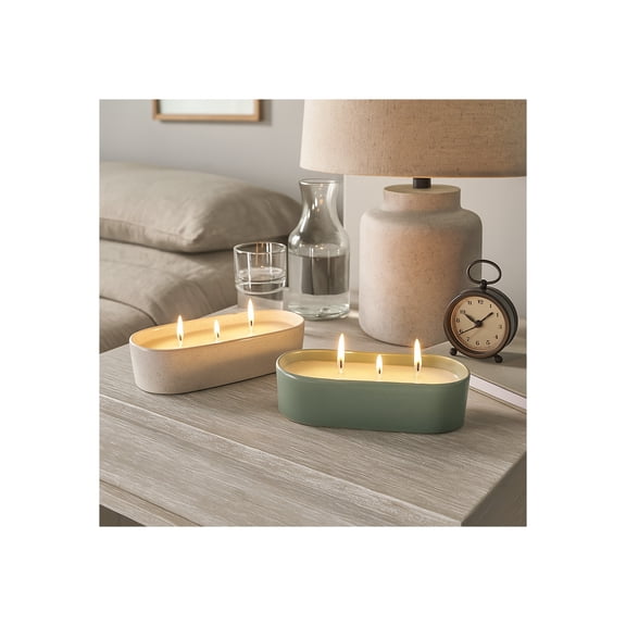 Grapefruit and Ginger Scented Candle for Men and Women - Decorative Oval Votive Candle for Indoor and Outdoor Spaces - Home Accent for Bedroom, Bathroom, and Living Room - Set of 2, 3", White & Green