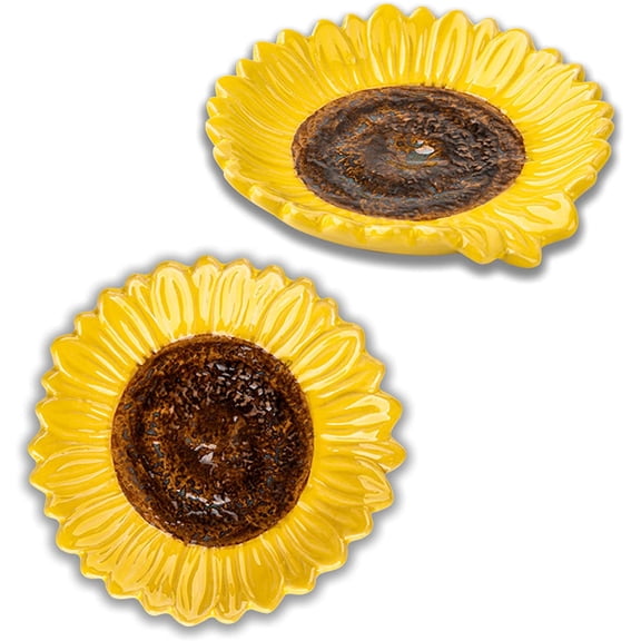Set of 2 Ceramic Sunflower Spoon Rests for Kitchen Counter & Stove Top