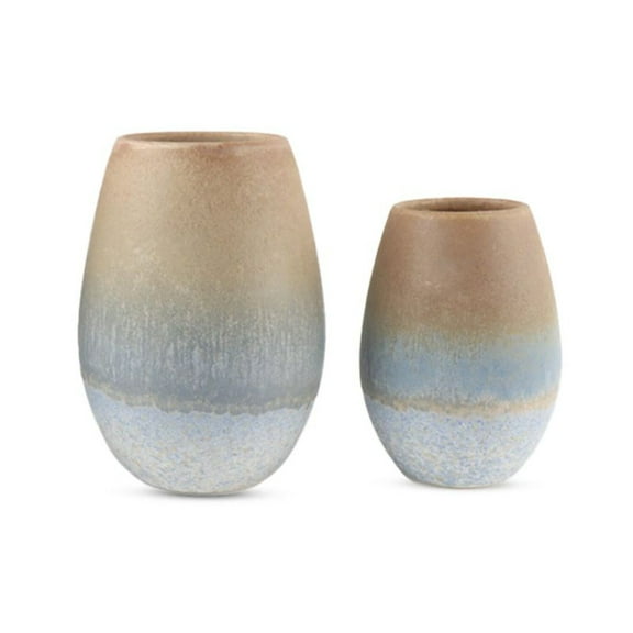 Set of 2 Ceramic Vases - Coastal Chic - Ombre Color Scheme - Boho Style - Beachy Aesthetic - Gold -