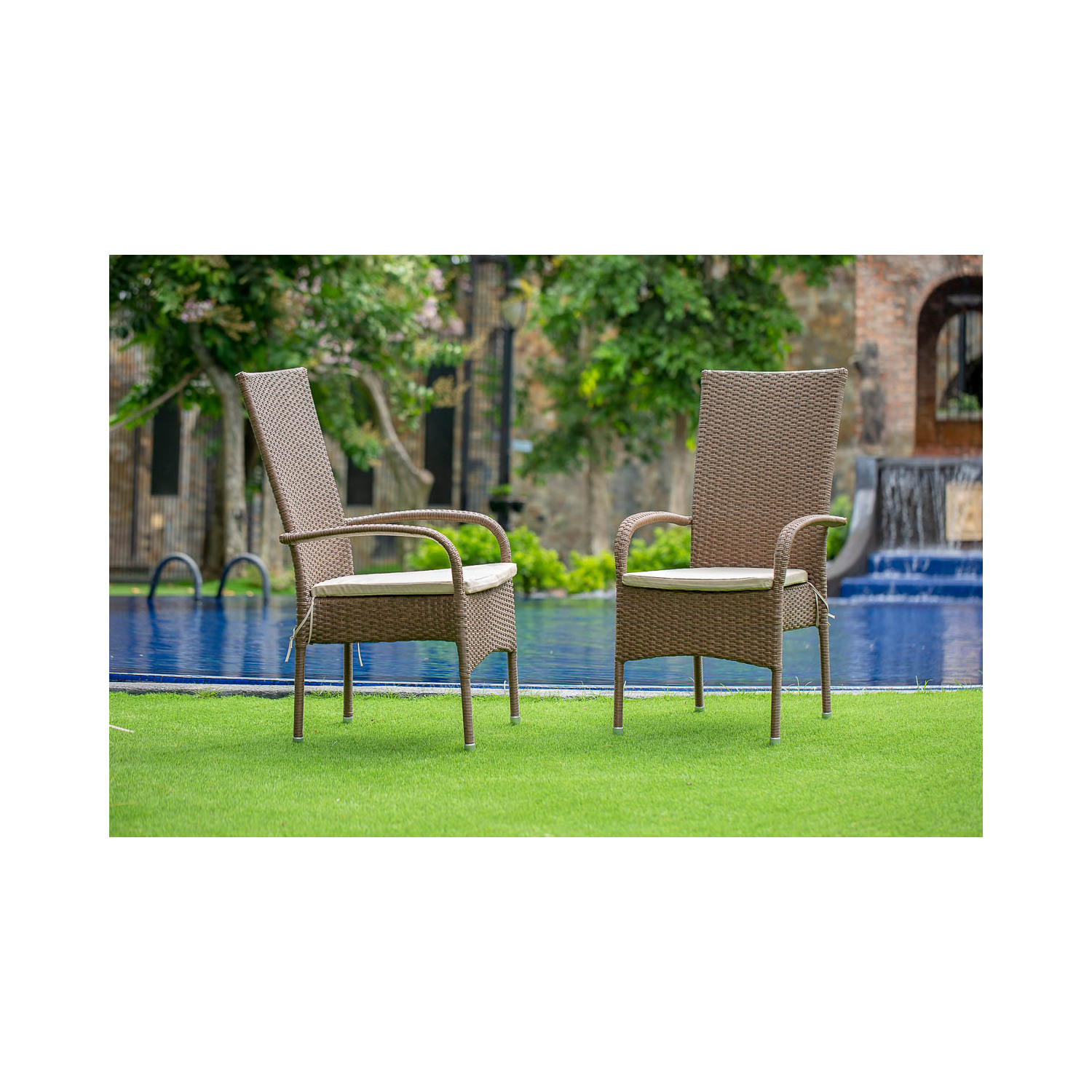 Set of 2 Chairs OSLC102A OSLO PATIO CHAIR WITH CUSHION, BROWN WICKER, AND BEIGE CUSHION - image 1 of 3