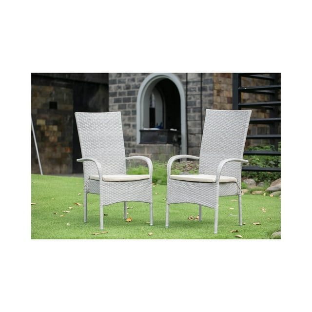 Set of 2 Chairs OSLC103A OSLO PATIO CHAIR WITH CUSHION, NATURAL LINEN WICKER, AND BEIGE CUSHION