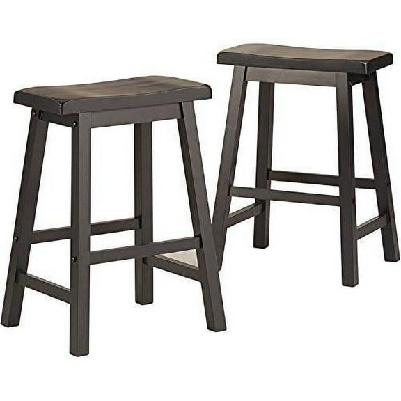 Set of 2 Charcoal Black Country Style Saddle Back Solid Wood Bar Stool Counter Height