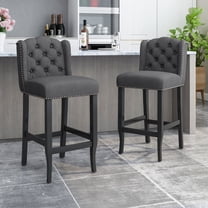 Set of 2 Charcoal Wingback Counter Stools, 31" Height Tufted Fabric Bar Stools with Rubberwood Legs (20.5"W x 24"D x 45.25"H)