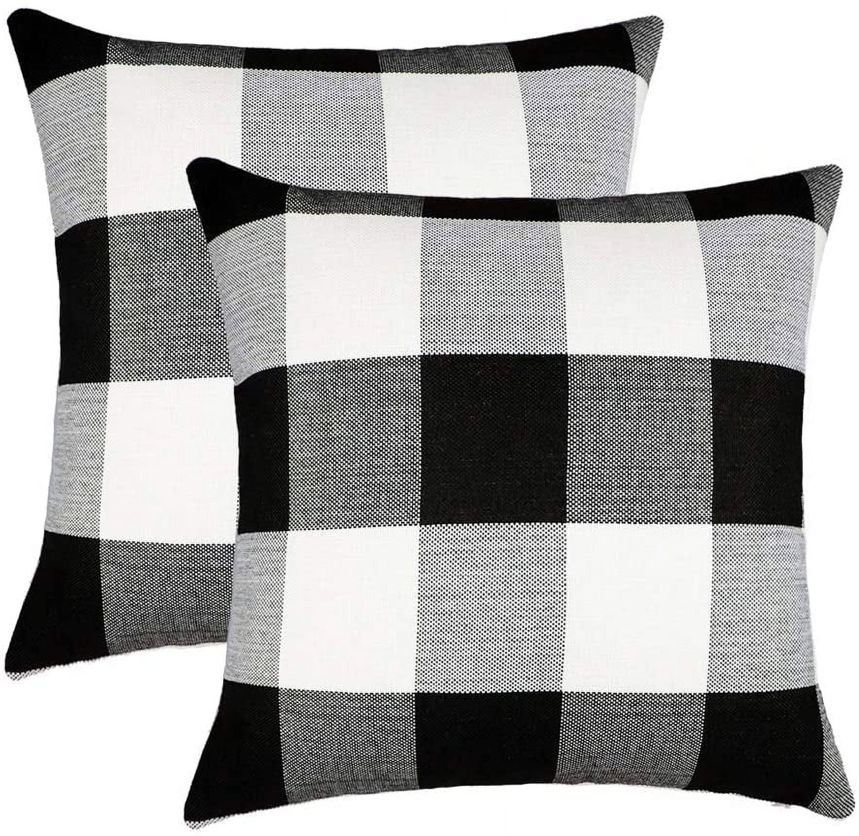 Black and White Buffalo Plaid Polyester Throw Pillow Covers, 18x18, Set of 2