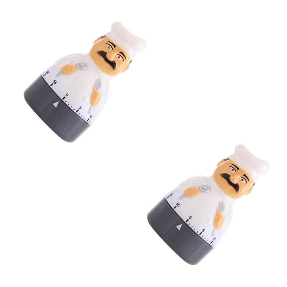 Set of 2 Chef Timer Cartoon Kitchen Countdown Cooking Reminder Alarm Clocks Timers White