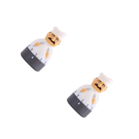 Set of 2 Chef Timer Cartoon Kitchen Countdown Cooking Reminder Alarm Clocks Timers White
