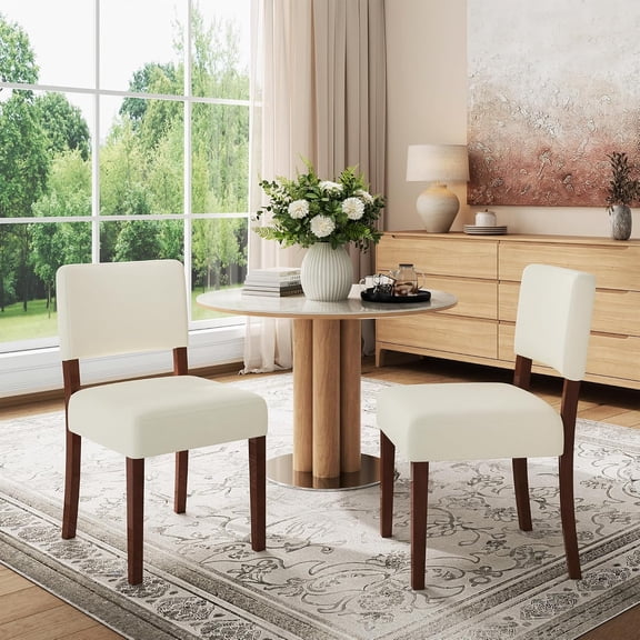 Set of 2 Chenille Dining Chairs with Solid Wood Legs and Back, Thick Padded Seat and Backrest, Upholstered Kitchen Side Chairs