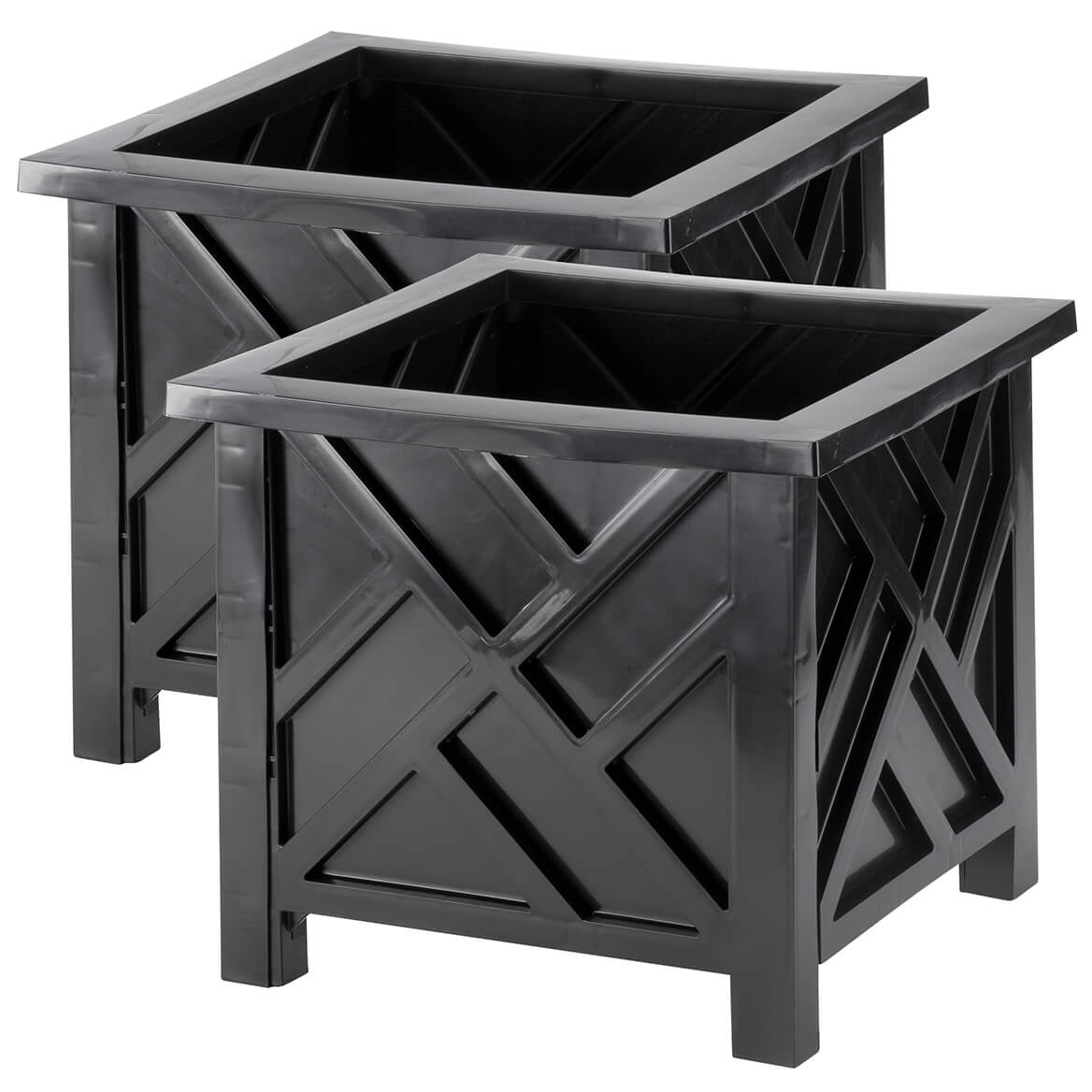 Set of 2 Black Polypropylene Chippendale Outdoor Planter Boxes