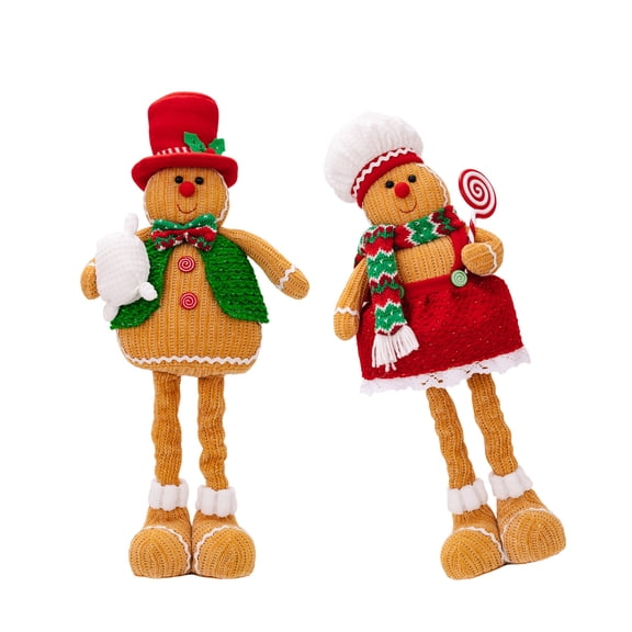 Set of 2 Christmas Gingerbreads Plush Dolls Elegant Gingerbreads Gnomes Decoration Scalable Plush Dolls Ornament