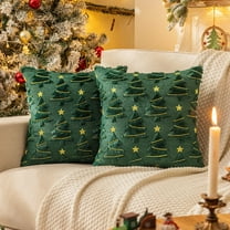 Set of 2 Christmas Tree Star White Red Green Throw Pillow Covers, Holiday Xmas Winter Plush Faux Fur Pillows Covers for Couch Sofa Home Decorations