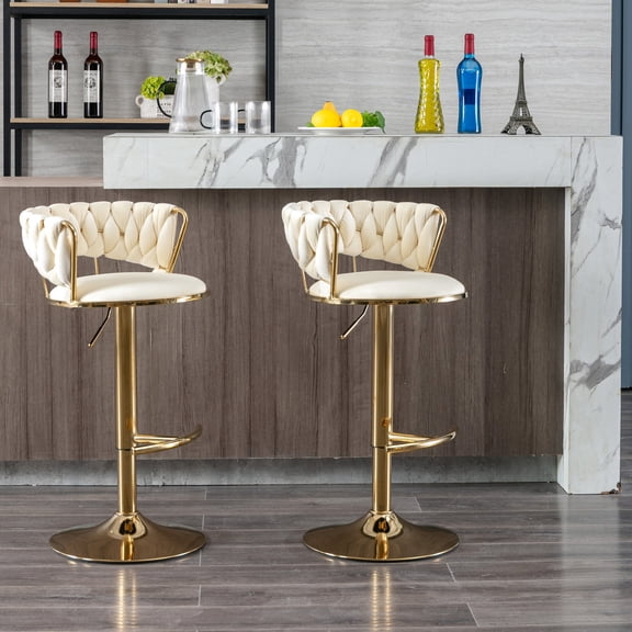 Set of 2 - Chrome Footrest & Swivel - Beach Bar - Casual Cream Seating