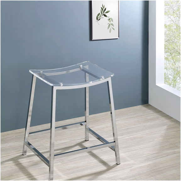 Set of 2 Chrome and Clear Acrylic Counter Stools, Modern Backless Bar Stools for Kitchen Island, 24" Height