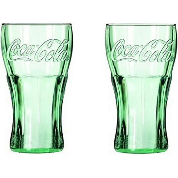 Set of 2 Classic Coke/Coca Cola Glasses 17 ounces-hint of green glass is beautiful and feels good in the hand