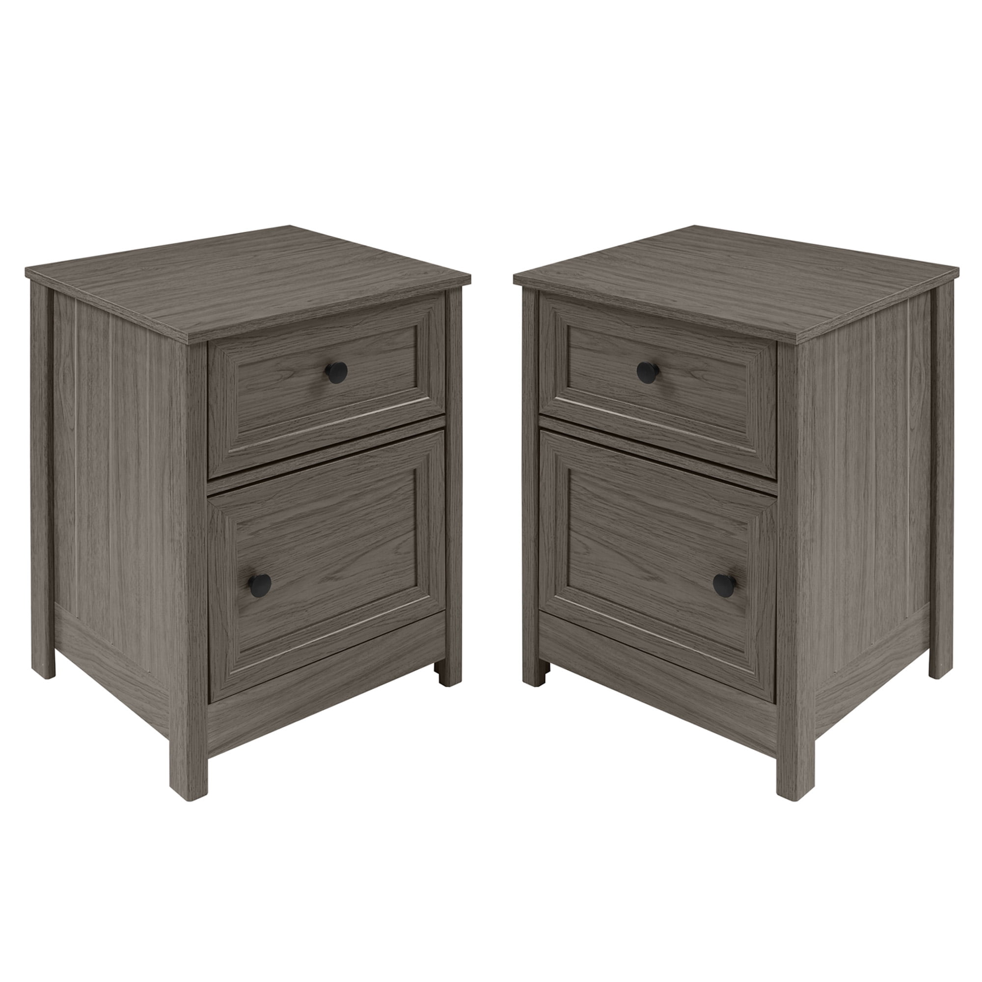 Set of 2 Classic Grooved 1 Door and Drawer Slate Grey Nightstands by