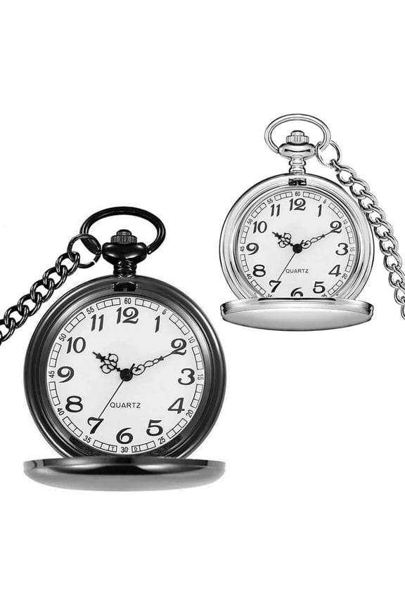 Set of 2 Classic Retro Pocket Watch with Chain for Men and Women, Arabic Numerals Scale Quartz Pocket Watch
