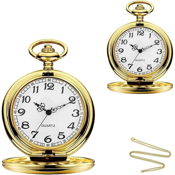 2Pcs Classic Pocket Watch with Chain for Men and Women
