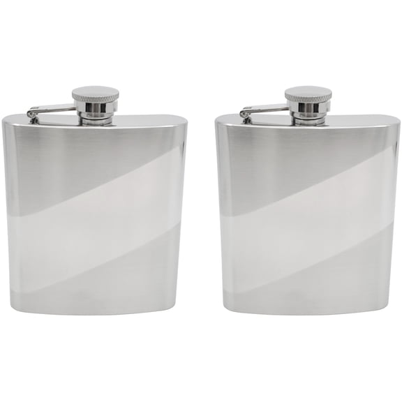 Set of 2 Classic Stainless Steel Pocket Hip Flasks (Retro, 8 oz)