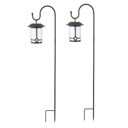 Set of 2 Classical Hanging Solar Lanterns with Shepherd?s Hooks