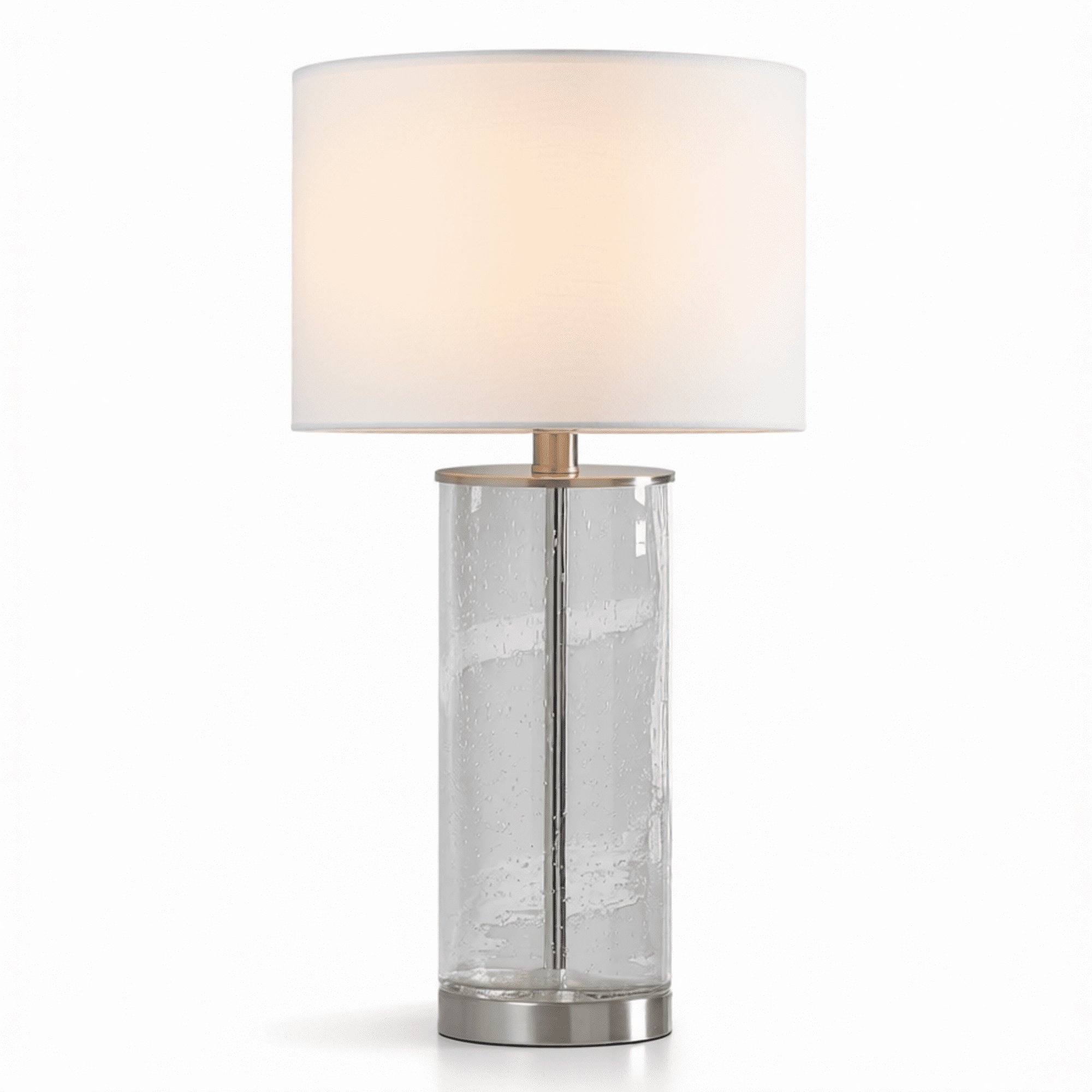 Set of 2 Clear Bubble Glass Table Lamps with White Fabric Shade and ...