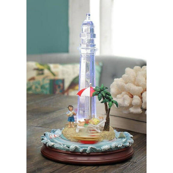Set of 2 Clear and Light Blue Umbrella Island Lighthouse Tabletop Decor 11"