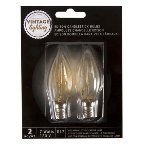 Set of 2 Cleveland Vintage Lighting Edison Style E17 Base Candlestick Bulbs - 7 Watts
