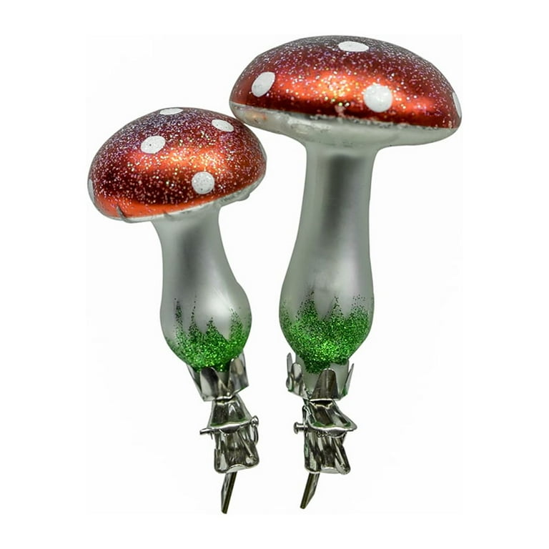 2pc Set Clip Mushrooms Painted Glass Christmas Tree Ornaments Holiday Xmas Decor 2pc Set Clip Mushrooms Painted Glass Christmas Tree Ornaments Holiday Xmas Decor