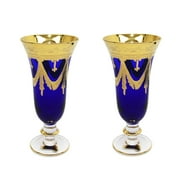 Set of 2 Cobalt Blue Crystal Champagne Flutes - 9 oz