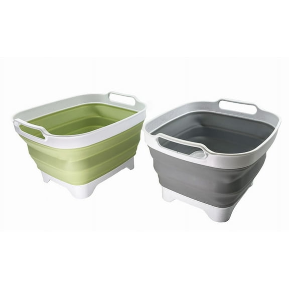 Set of 2 Collapsible TPE/PP Rectangular Tub with Drainer