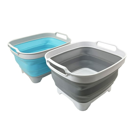 Set of 2 Collapsible TPE/PP Rectangular Tub with Drainer