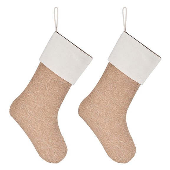 Set of 2 Colorful Burlap Stocking for Children Candy Container Christmas Themed Socks Festival Ornament Party Supplies