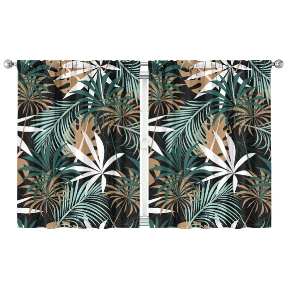 Set of 2 Colorful Exotic Leaf Kitchen Curtains, 42x54 Inch Vibrant Hawaiian Floral & Palm Print Semi-Sheer Caf Curtains for Small Windows