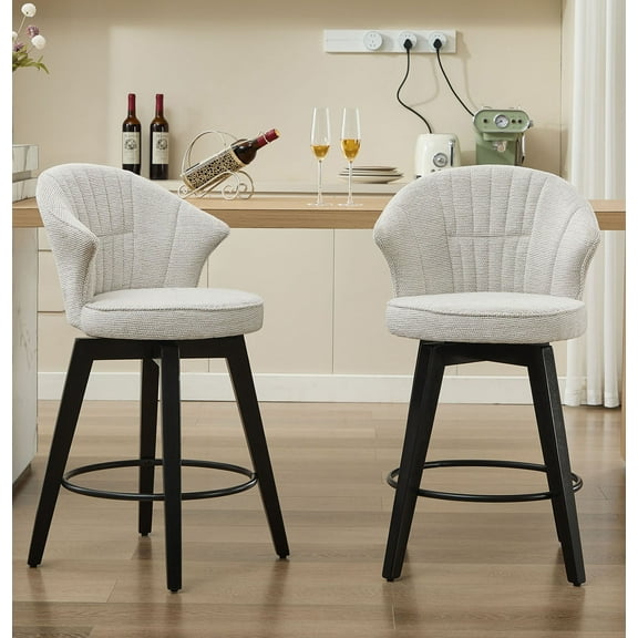 Set of 2 Comfortable Chenille Upholstered Swivel Bar Stools with Wide Backrest for Dining Room and Kitchen Island