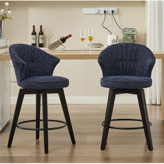 Set of 2 Comfortable Chenille Upholstered Swivel Bar Stools with Wide Backrest for Dining Room and Kitchen Island