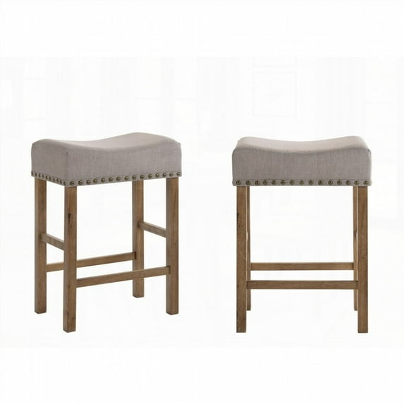 Set of 2 Contemporary Counter Height Stools - Solid Oak with Cushioned Seat