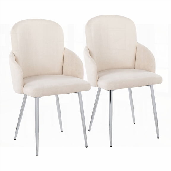 Set of 2 Contemporary Dining Chairs in Cream Fabric & Chrome Metal by LumiSource
