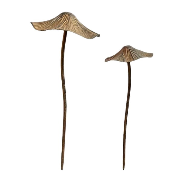 Set of 2 Copper-Colored Metal Mushroom Garden Sculptures with Realistic Design for Outdoor and Indoor Decor